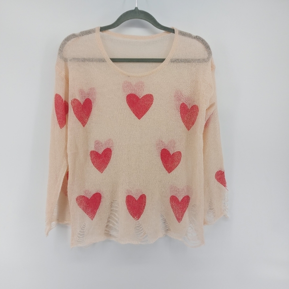 WILDFOX WHITE LABEL 'All Over Love' Lennon Sweater in PINK / RED HEARTS (S) - Picture 3 of 9